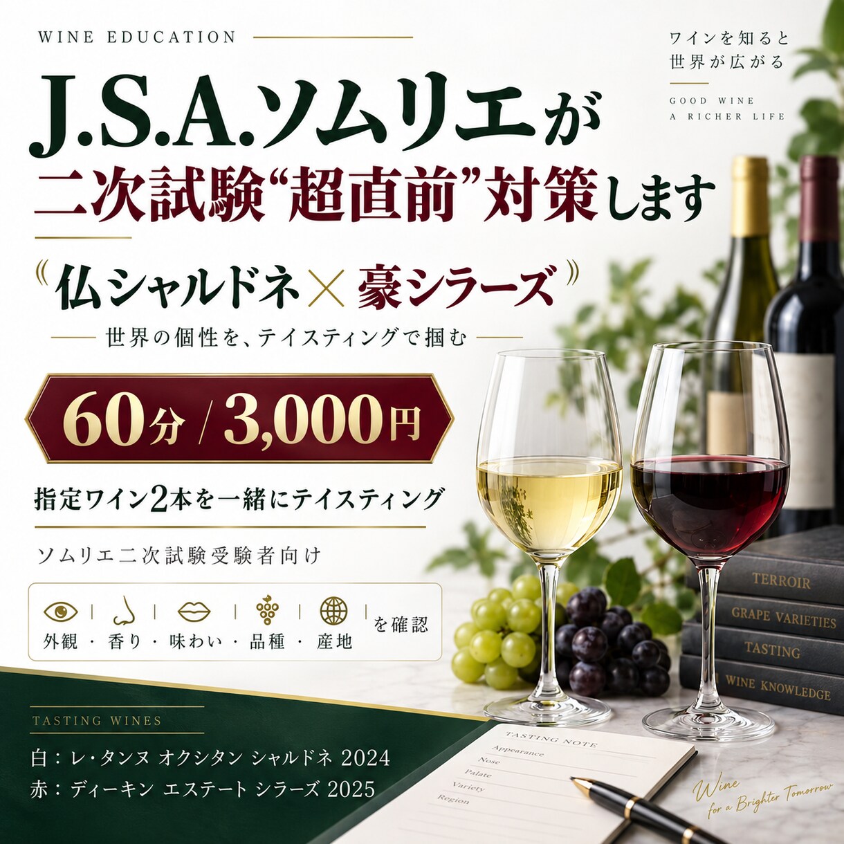J.S.A.ソムリエが二次試験“超直前”対策します 過去10年で頻出の仏シャルドネ＆豪シラーズを解説！ イメージ1