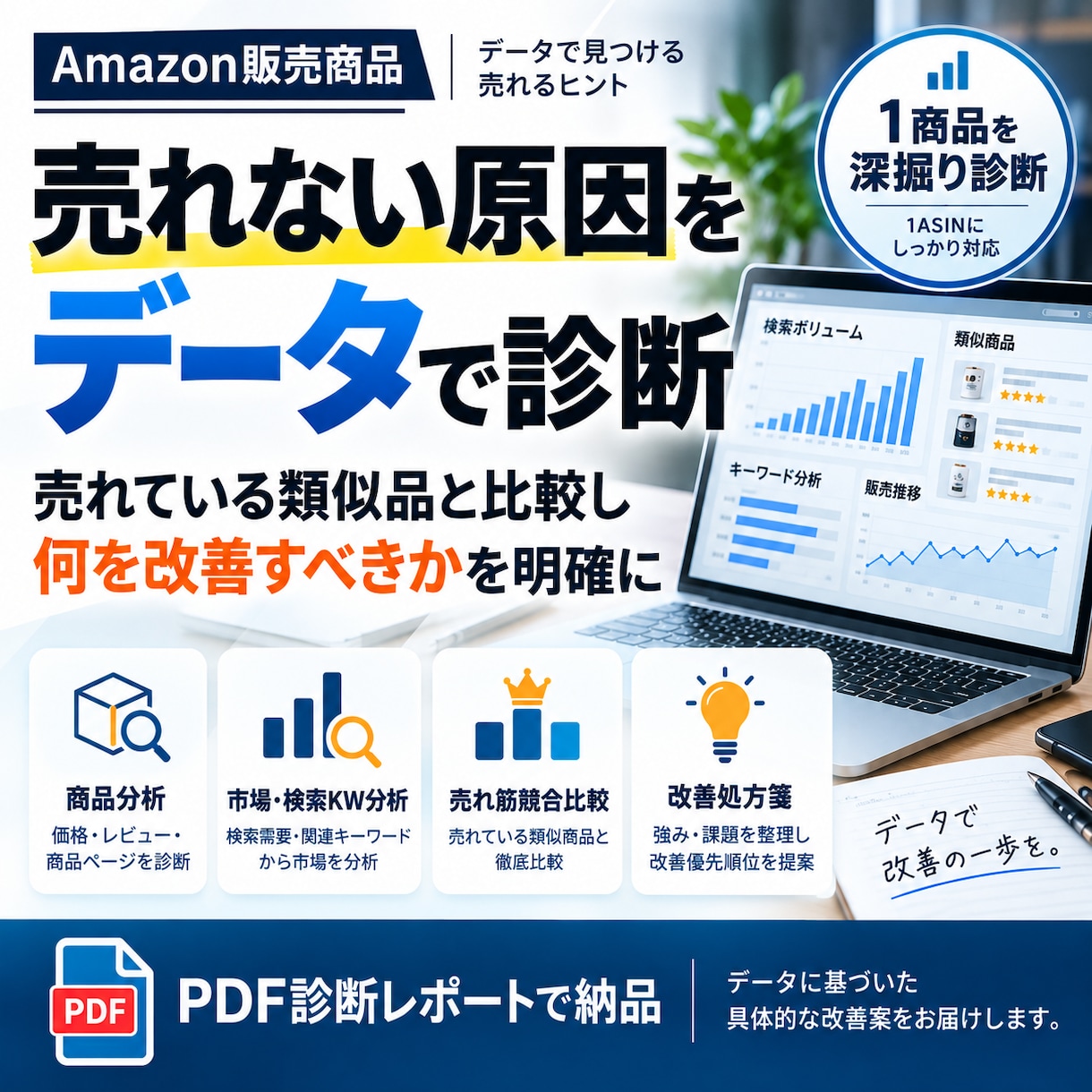 Amazon販売中の商品をデータ分析改善提案します 競合・検索キーワード・市場を比較して売れない原因を診断 イメージ1