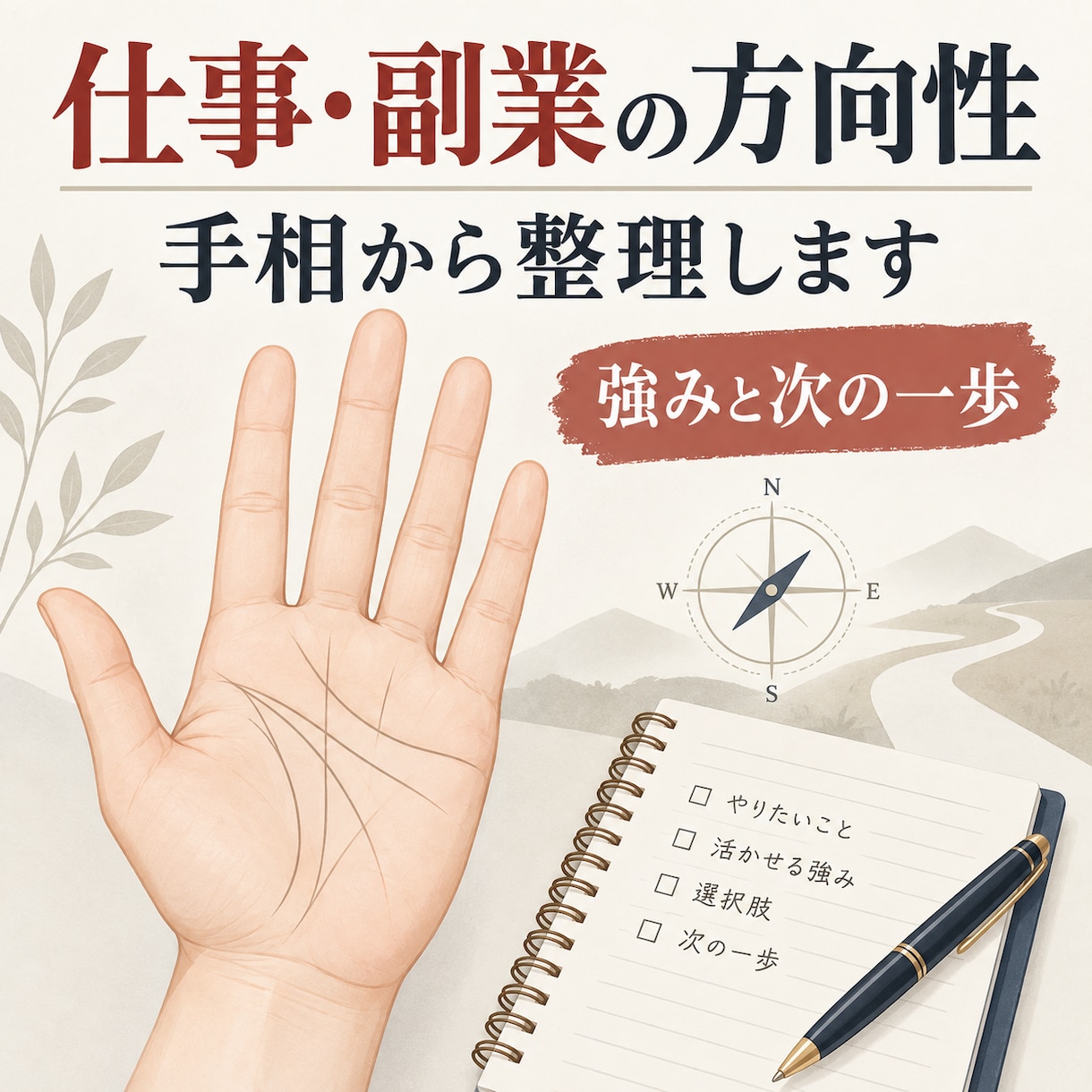 仕事・副業の方向性を手相で整理します あなたの強みと次の一歩を手相から整理 イメージ1