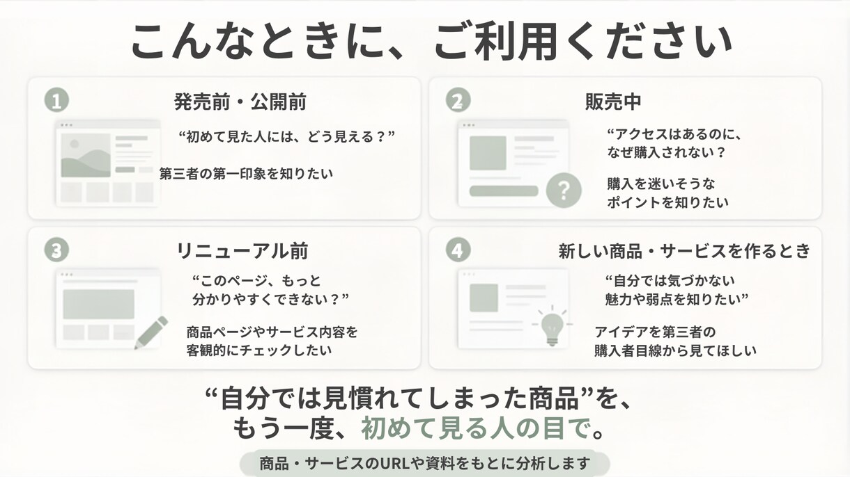 モニター/事業の詰まりを第三者目線で発見します 売れない・進まない原因を一緒に整理します イメージ3