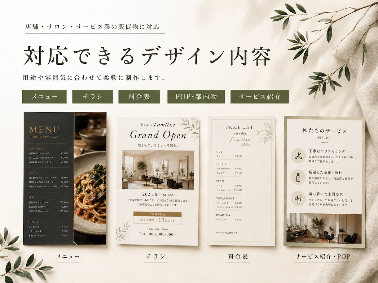 メニュー・チラシ等をデザインします 店舗・サービスに合わせて見やすく伝わる紙面を制作します イメージ2