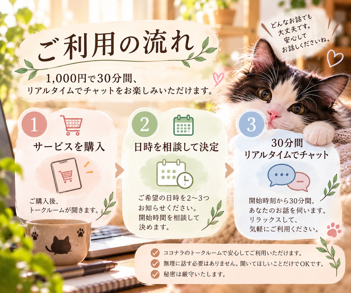 あなたの愚痴やお話を優しく聞きます 誰にも言えない気持ちも大丈夫。あなたの心にそっと寄り添います イメージ3