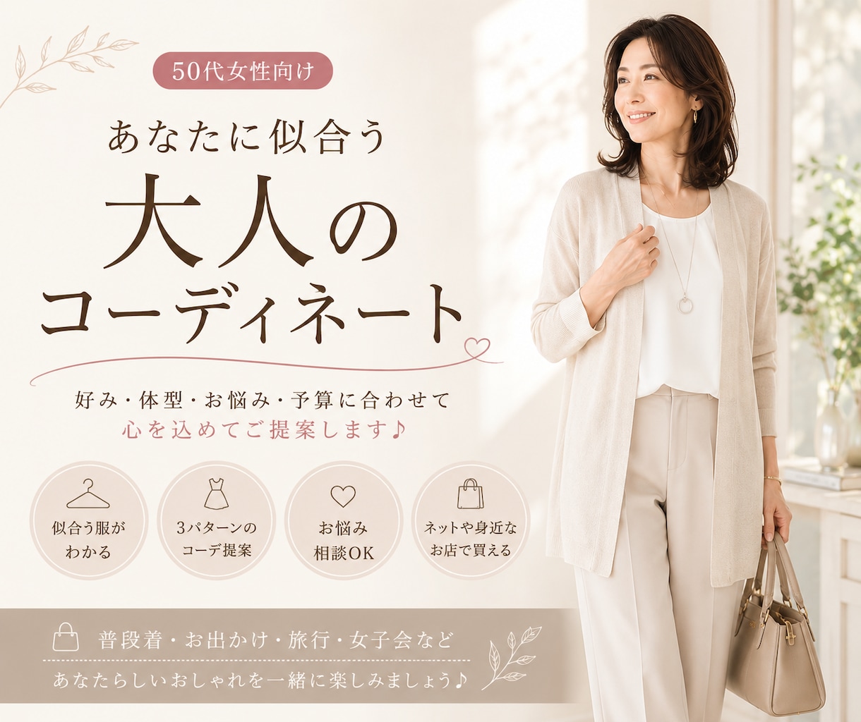 50代女性向け♪似合う服を3コーデ提案します あなたに合う大人のおしゃれを一緒に見つけます♪ イメージ1