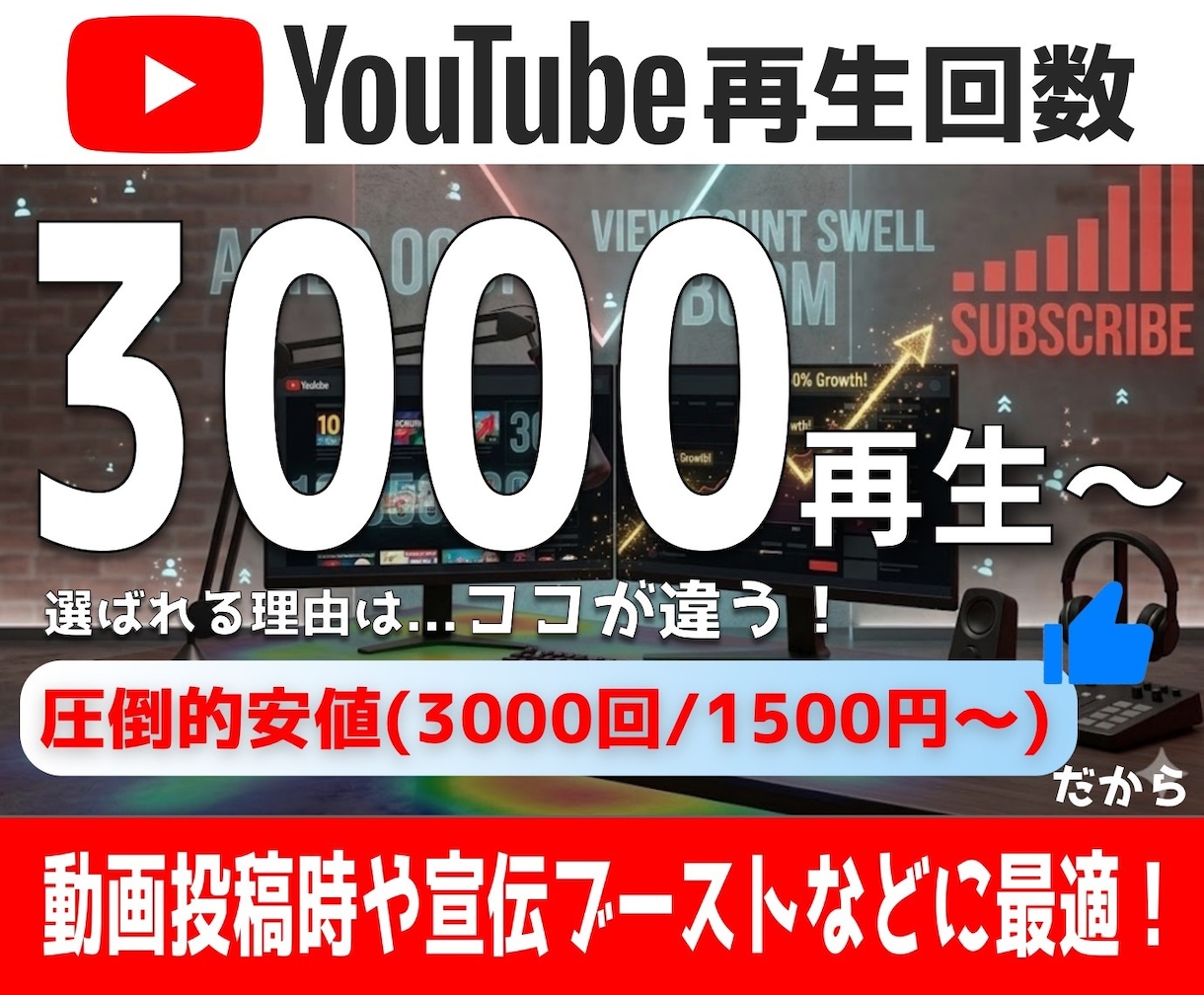 YouTube再生回数3,000回以上増加させます 即日対応・ショート可・複数動画の振り分けOK イメージ1