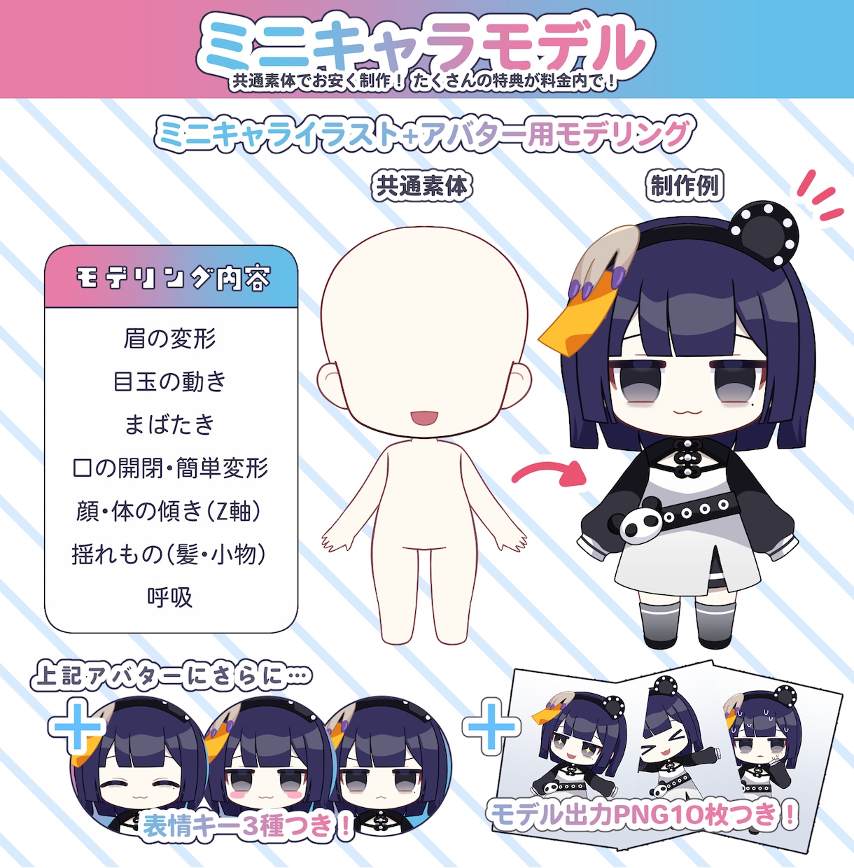 かわいいミニキャラモデルをイラストから作ります 表情キー３つ付き！Vtuber・配信者さんにオススメ！ イメージ2
