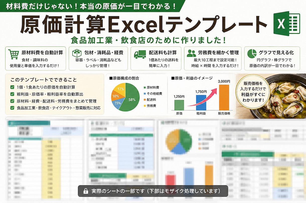 原価計算・利益管理Excelテンプレートを送ります 包材・送料・労務費を含め本当の原価がわかるExcelです。 イメージ1