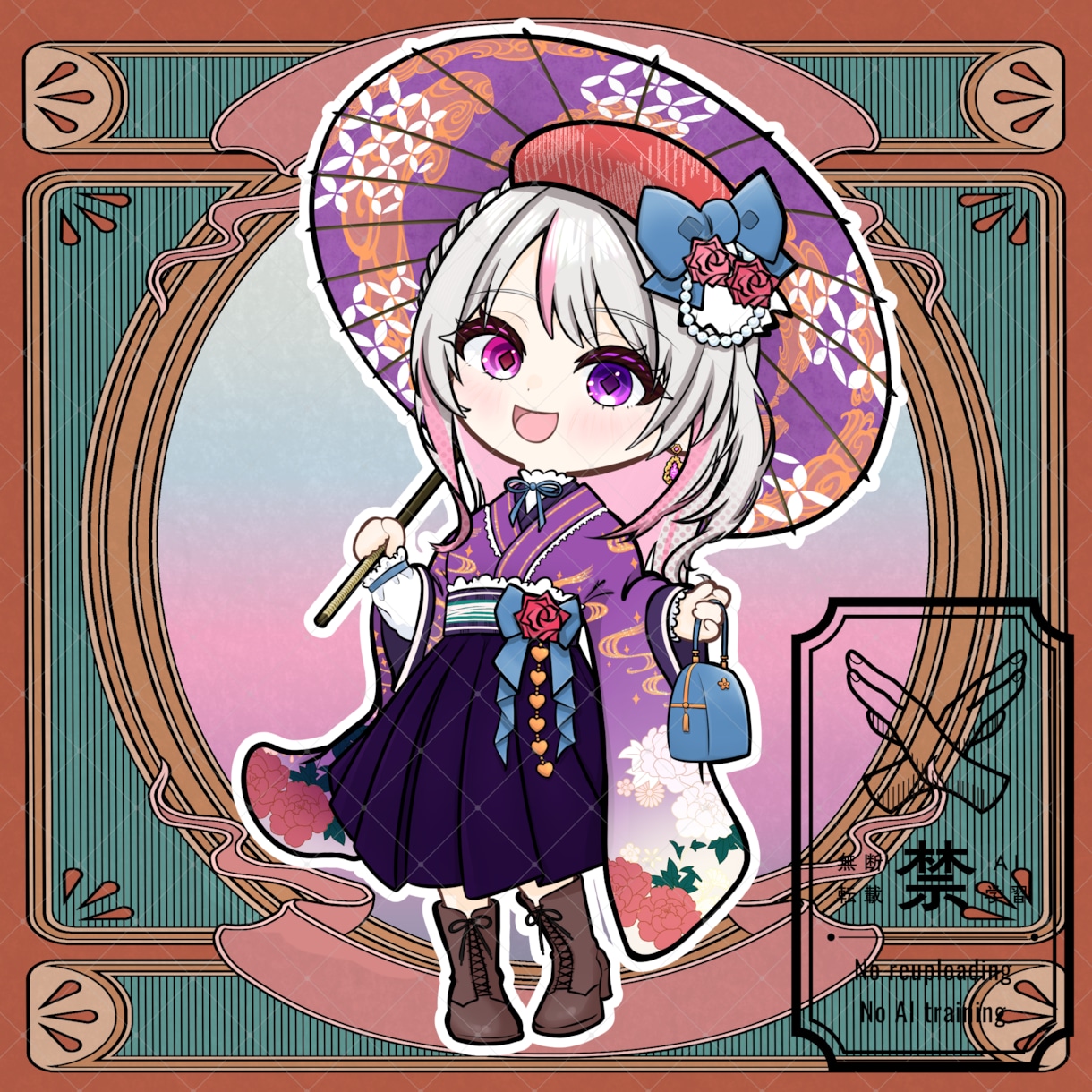 商用利用可！【大正ロマン 袴】ミニキャラを描きます ライバー活動をお手伝い！配信/パネル開け/アイコン/グッズ イメージ8