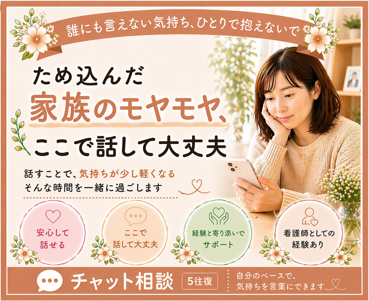 ため込んだ家族のモヤモヤを吐き出せる場所、あります 5往復でも、しっかり心のデトックスになるチャットサービス！ イメージ1