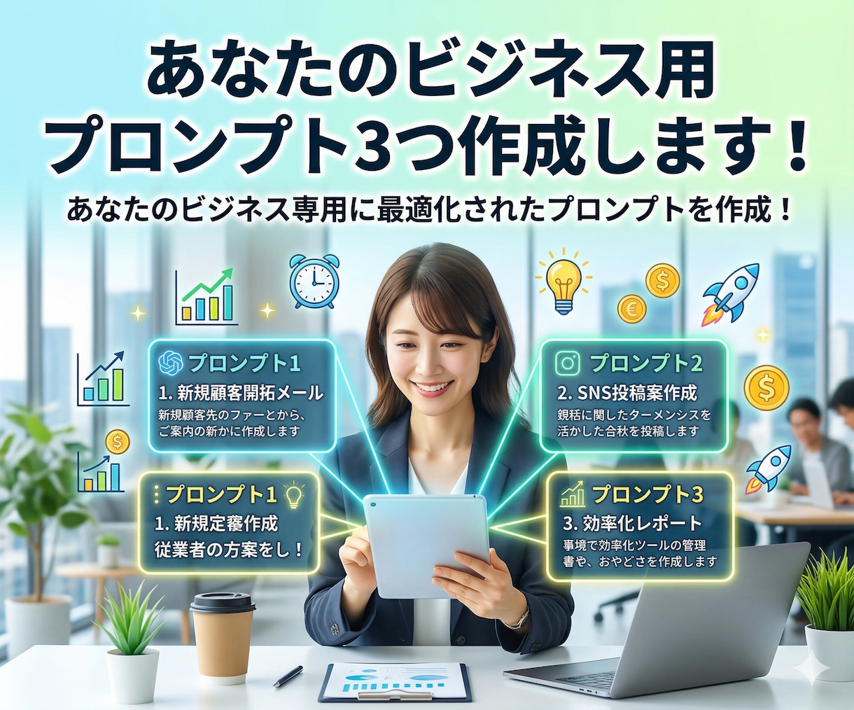 あなたのビジネス用のプロンプト３つ作成します あなたのビジネス専用に最適化されたプロンプトを作成！ イメージ1