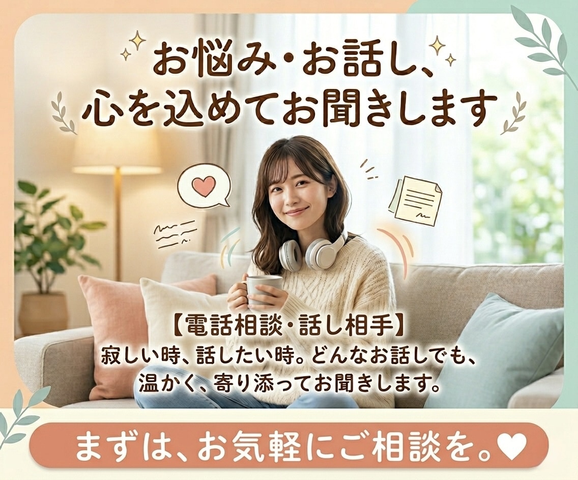 お話し聞きます 【寄り添い＆話してスッキリ】ゆる〜く雑談・お悩み・片付け相談 イメージ1