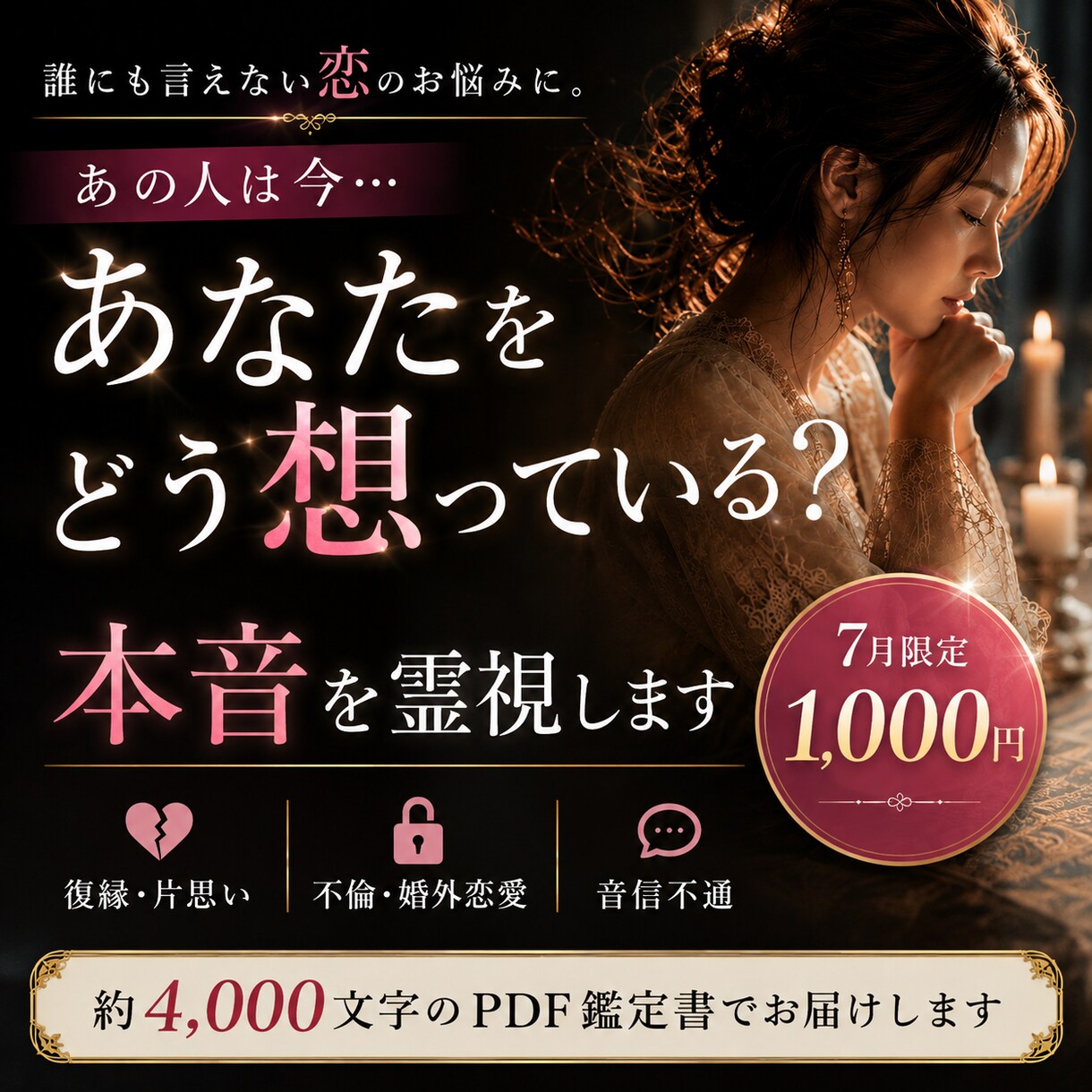 あの人は今あなたをどう想っている？本音を霊視します 復縁・不倫・複雑恋愛・片思い｜約4,000文字のPDF鑑定書 イメージ1