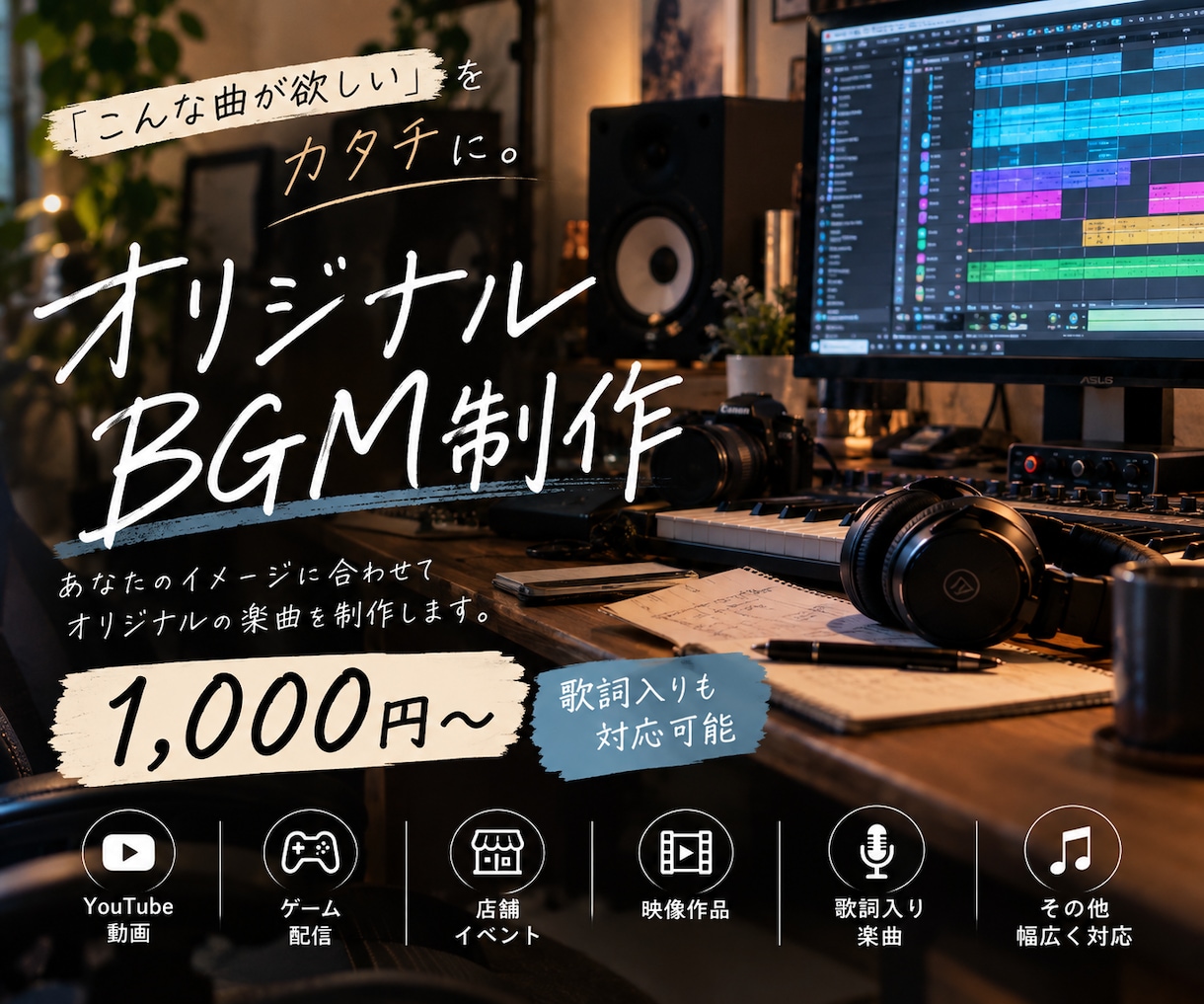 オリジナルBGMを制作します｜歌詞入り対応します 「こんな曲が欲しい」をカタチに。オリジナルBGMを制作します イメージ1