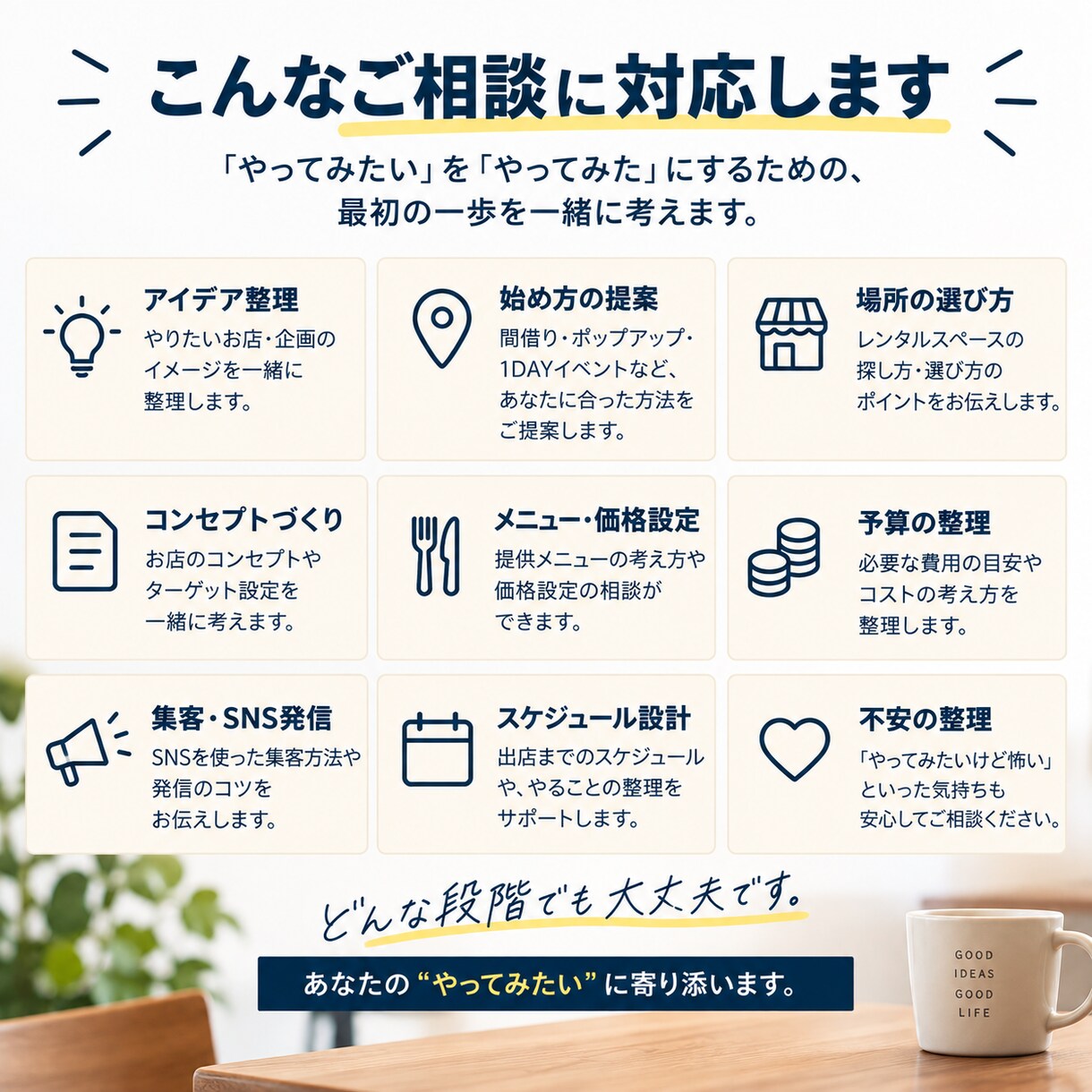 飲食店をやってみたい方の相談に乗ります 会社員・未経験から小さく始める方法を一緒に考えます イメージ4