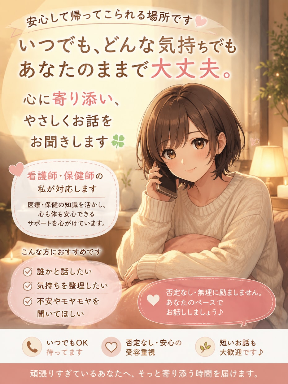 寂しい夜、あなたの居場所になります 否定なし、何度でもOK◎あなたのペースで話せます。 イメージ1