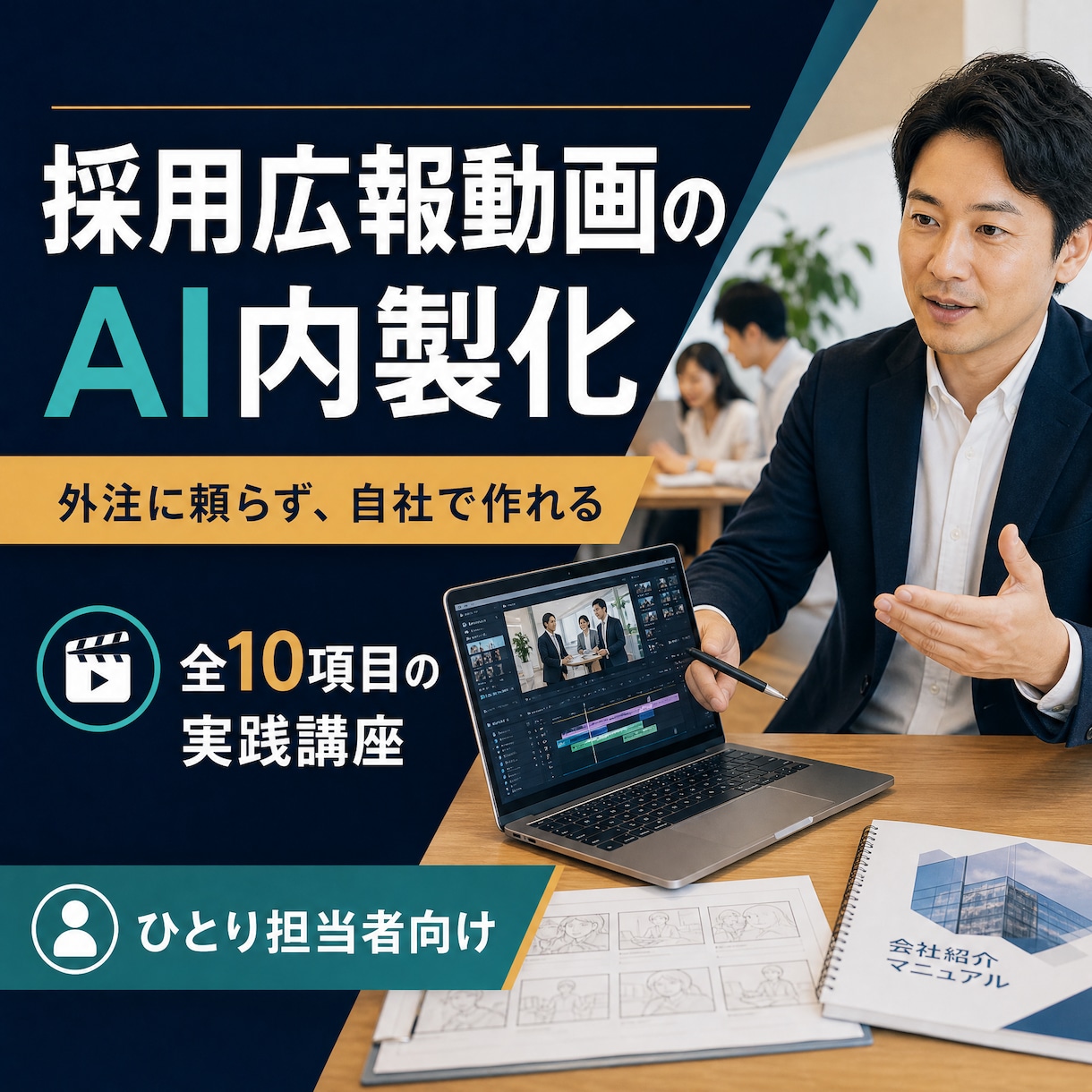 ひとり担当者向け｜採用広報AI動画教材を提供します 会社紹介・採用・SNS動画を自社のひとり担当者が作れるまでに イメージ1