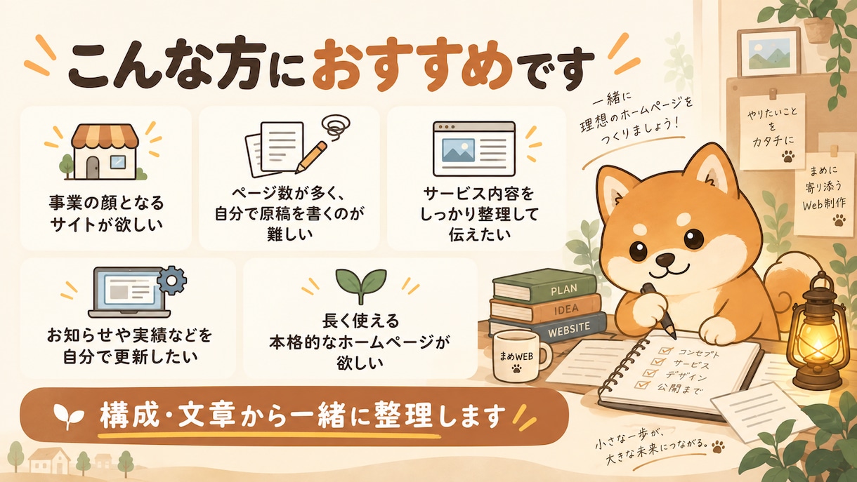 構成・文章から本格ホームページを制作します 10〜13ページ｜原稿作成から公開までまめにサポート イメージ2