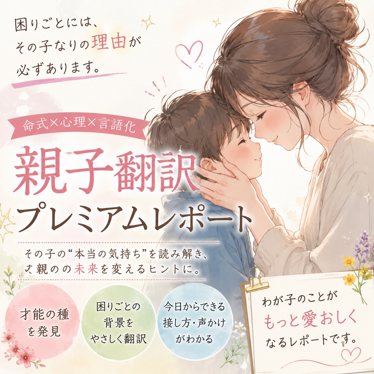 親子理解プレミアムレポートを作成します 子どもの困りごとを“才能の種”として翻訳します イメージ1