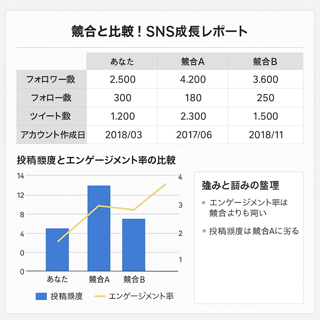 競合と比較！SNS成長レポートします 複数アカウントを横並びで比較分析 イメージ1