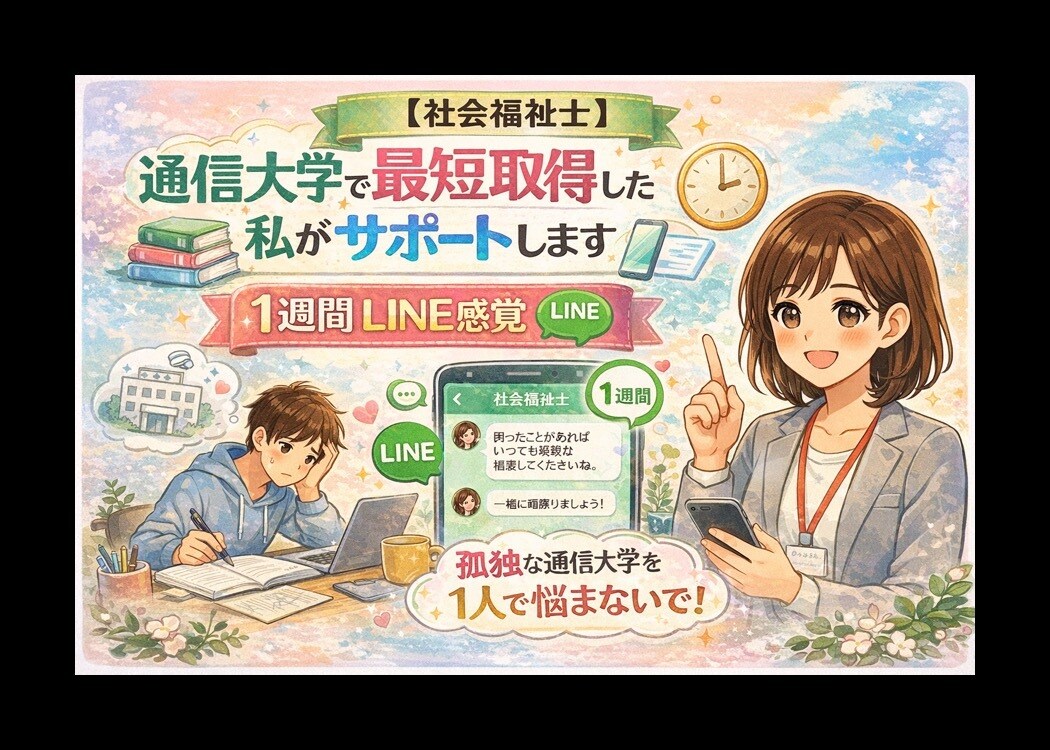 社会福祉士取得した私が◆通信大学のサポートします ◉1週間LINE感覚◉孤独な通信大学を1人で悩まないで！ イメージ1