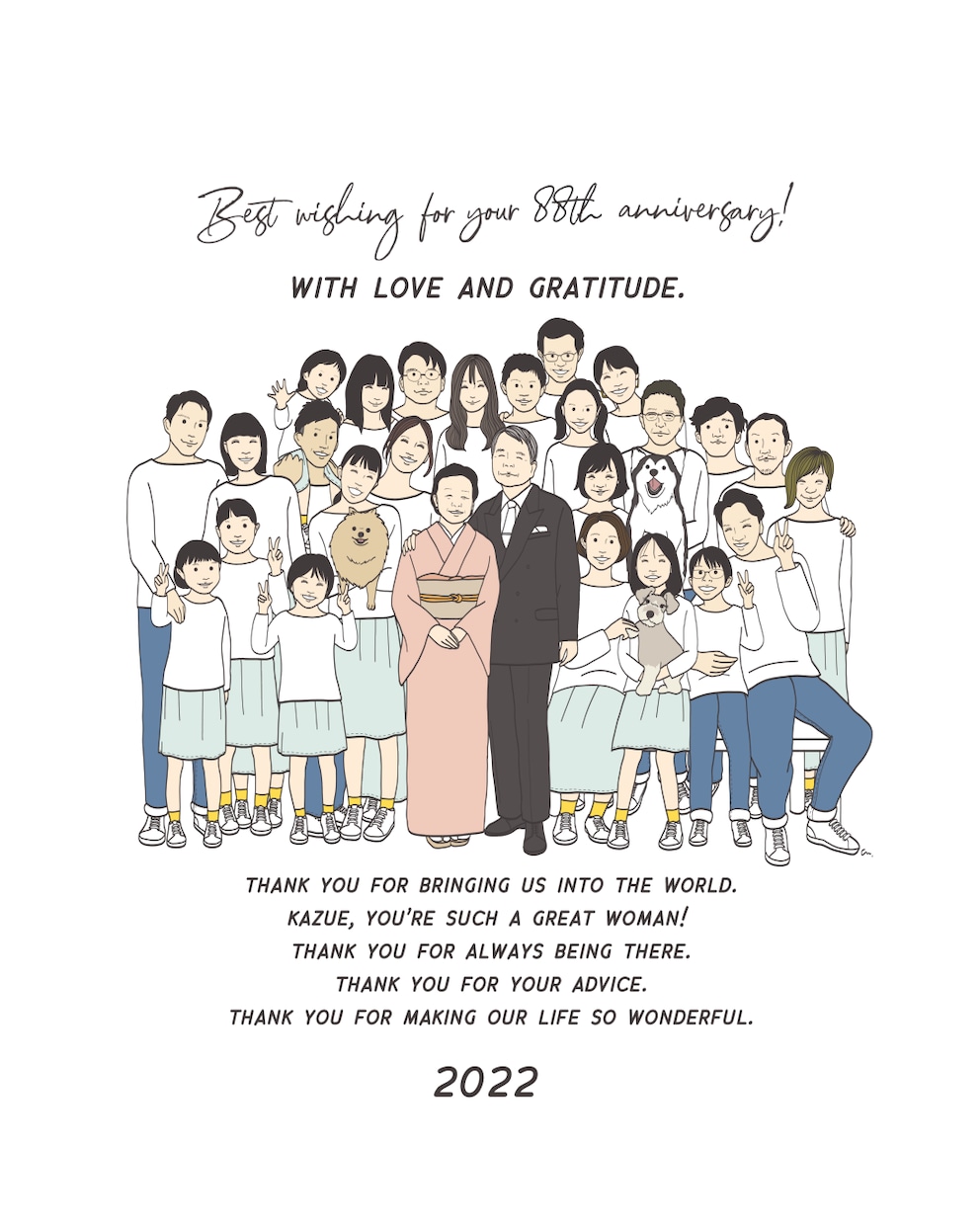 誕生日・還暦祝いに。似顔絵イラスト制作します 古希、傘寿祝い等へのメッセージへの変更も承っております イメージ3