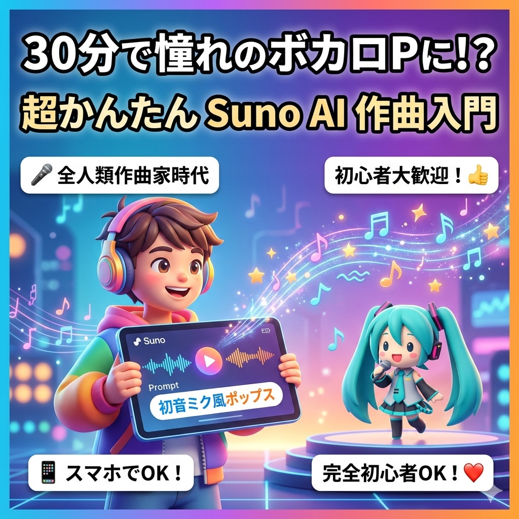 音楽知識ゼロOK！「Suno AI」作曲出来ます 音楽知識ゼロでOK！一緒に作る「Suno AI」作曲体験講座 イメージ1