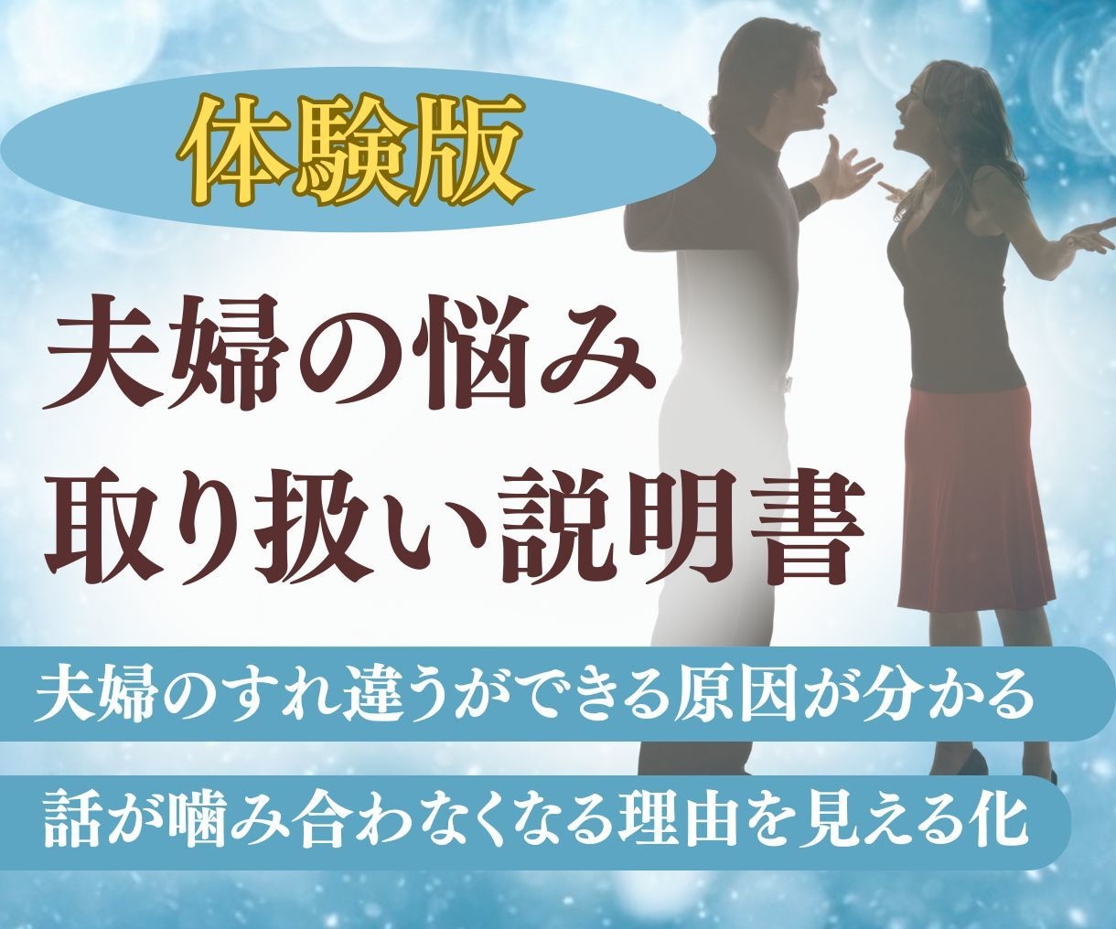 夫婦の悩み相談：夫婦がうまくいかない原因分かります 離婚・修復・不倫・別居。悩みのループを作る「心の癖」を知る イメージ1