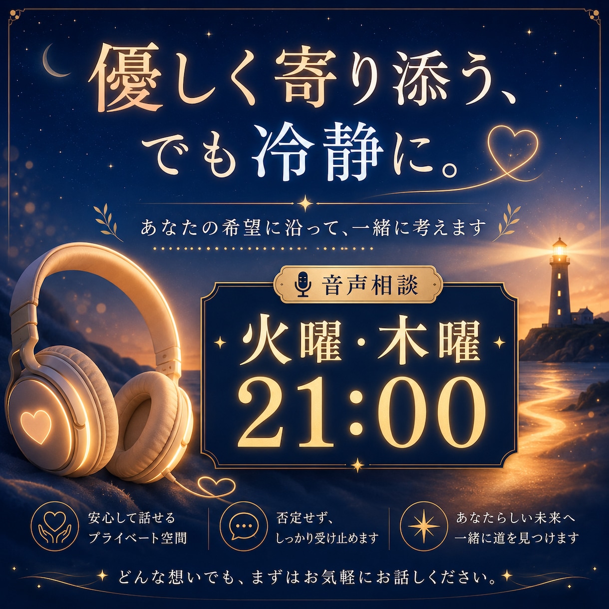 優しく、時に冷静にあなたの話を聞きます ただ聞いてほしい？意見がほしい？あなたのスタイルに対応します イメージ1