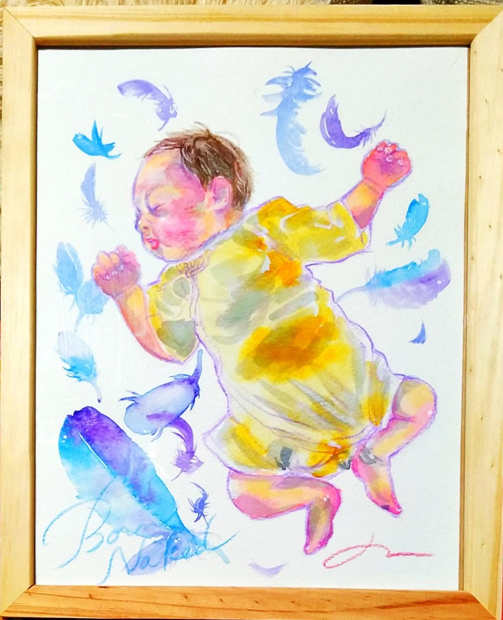 原画額縁つき・新生児の似顔絵描きます お子さんの新生児期の写真から水彩絵にしませんか？ イメージ4