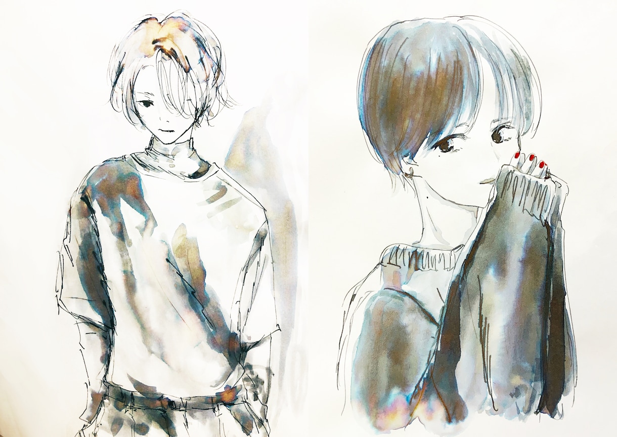 商用可・目を引く印象的なインクイラストお描きます アイコン•歌ってみた動画・MV・配信・小説表紙・プレゼントに イメージ3