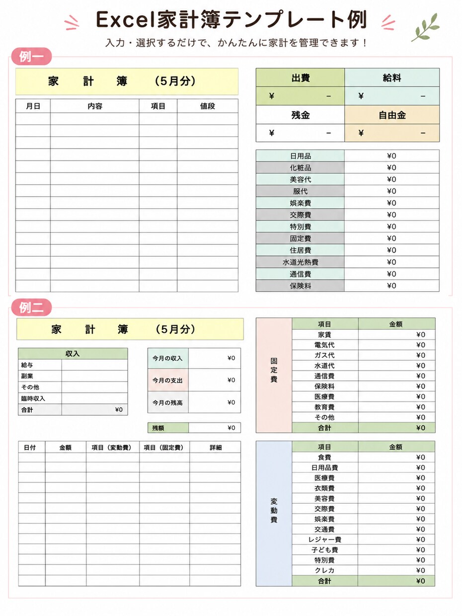 選んで打ち込むだけ！簡単な理想家計簿を作りますます あなたが思い描く家計簿をExcelで作り、簡単入力。 イメージ2