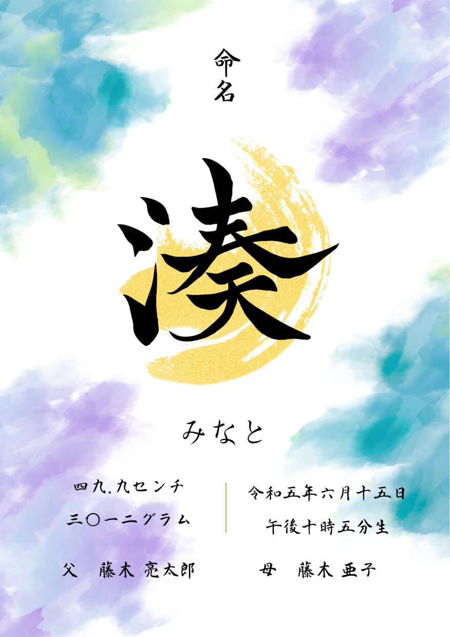 命名書♡手書きの筆文字で命名書作成いたします 美しく品のある筆文字でお書きします。データでの納品となります イメージ2