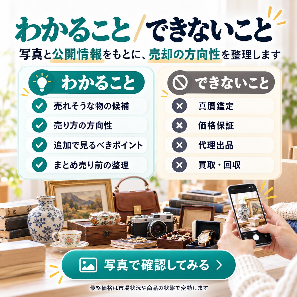 実家の不用品を捨てる前に売り分け整理します 写真から売れそうな物と売却先候補を整理します イメージ2