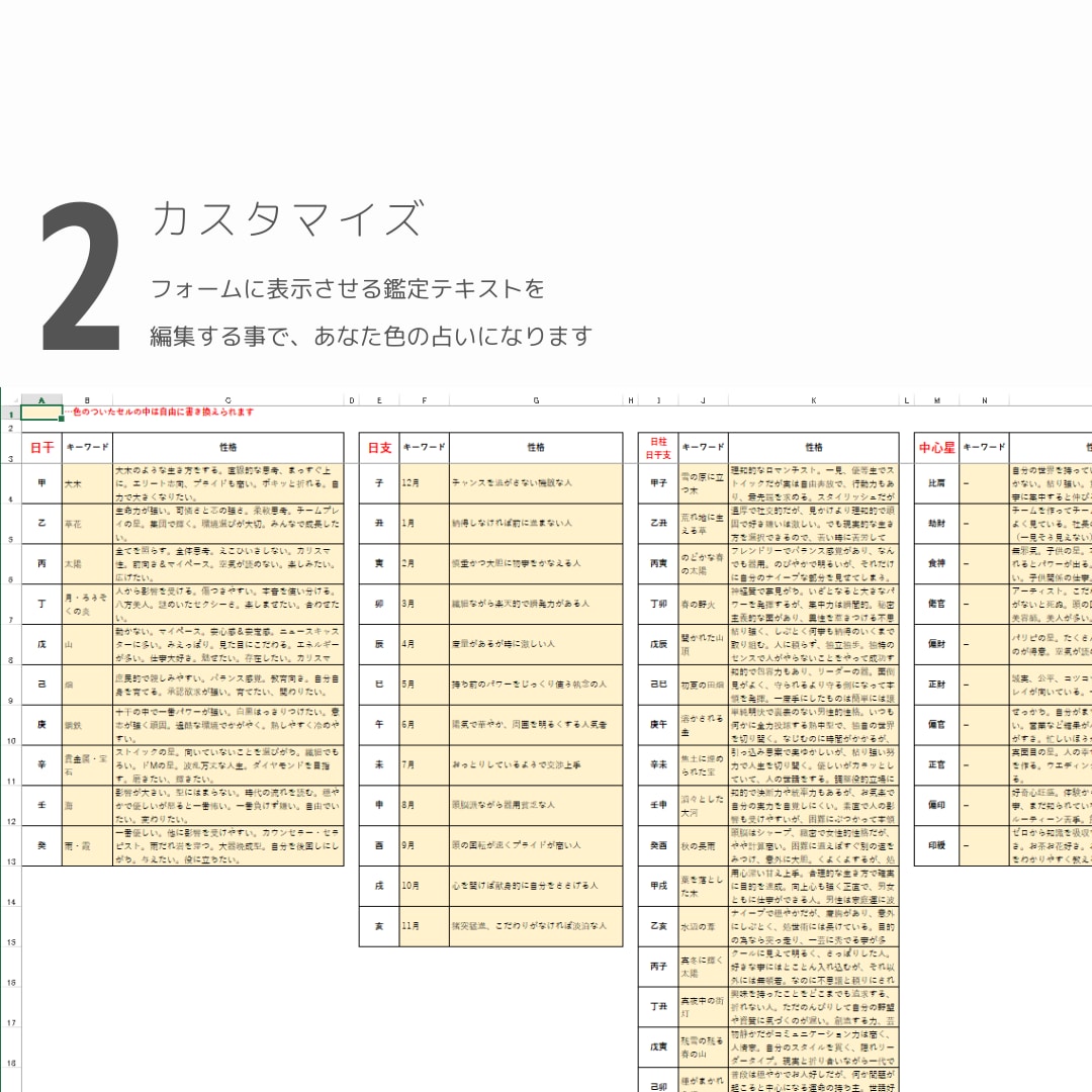 四柱推命がすぐに占える中心星一覧表を送付します 1960-2030年までの誕生日、約25000行のExcel イメージ3