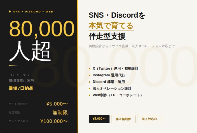8万人超の実績でSNS・Discord運用します ゲーム系～ビジネス系まで幅広く対応します イメージ1