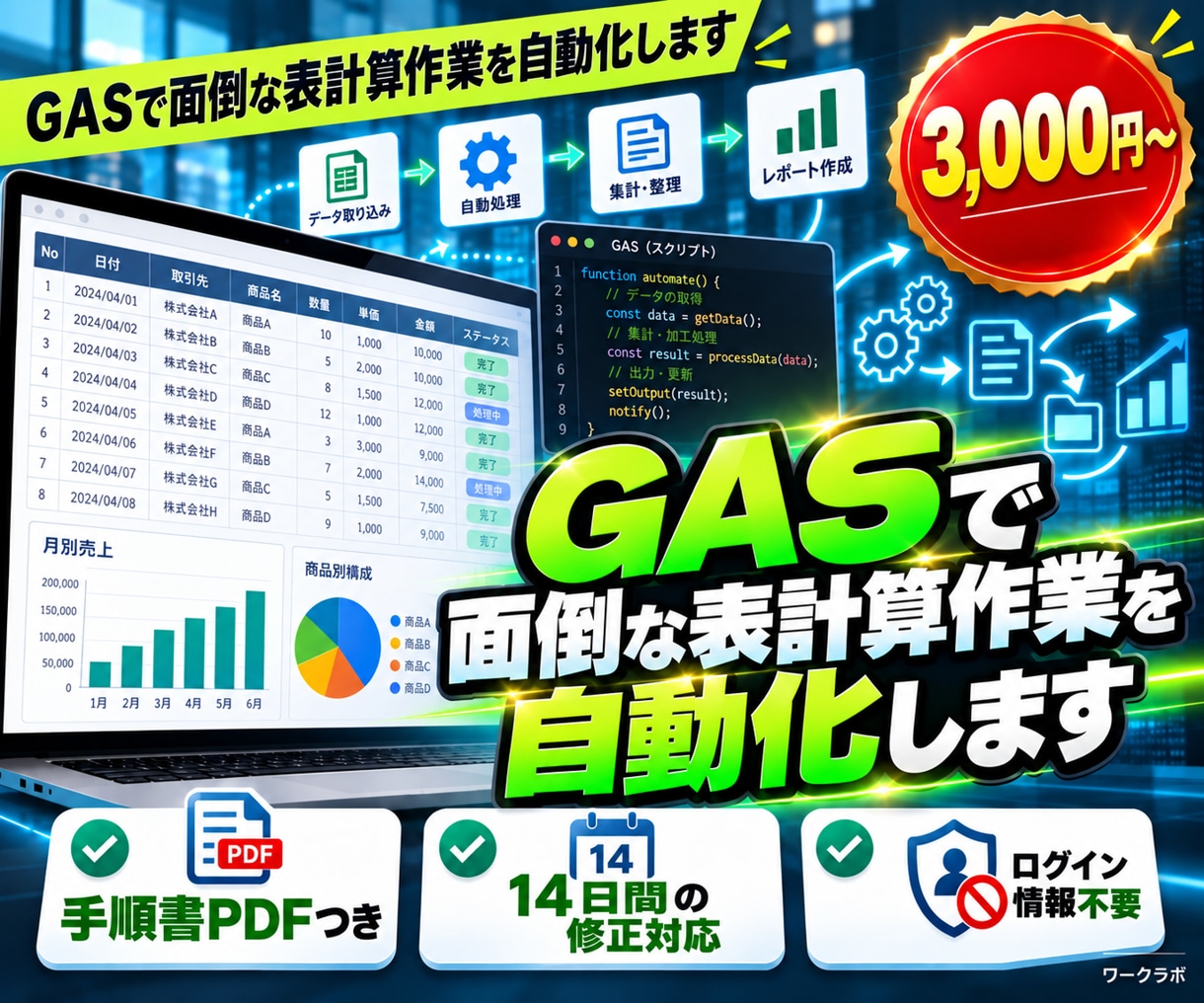 GASで面倒な表計算作業を自動化します スクリプト＋PDF手順書をファイルでお届け イメージ1