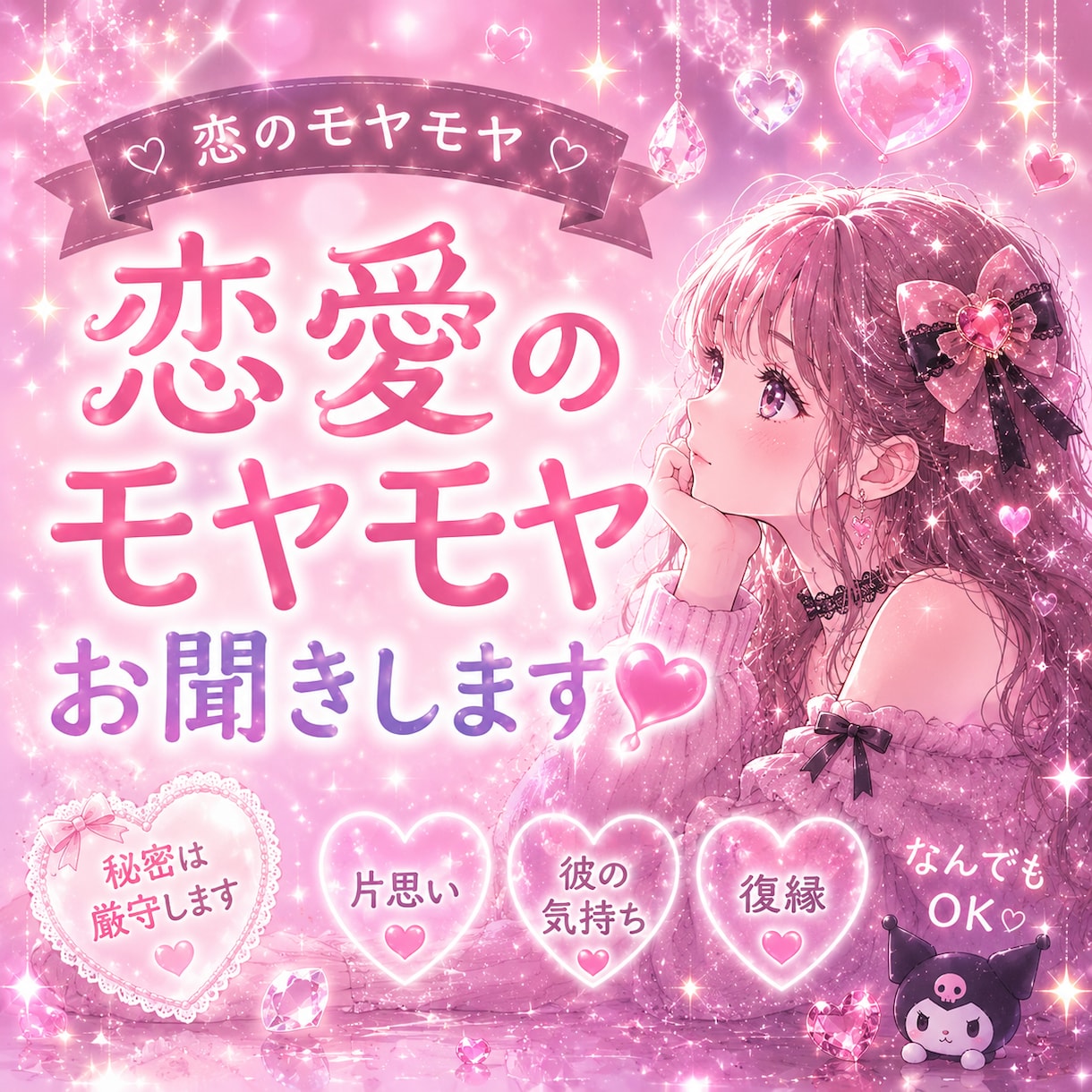 恋愛のモヤモヤ、誰にも言えない気持ちお聞きします 誰にも言えない恋のお話聞きます♡ イメージ2