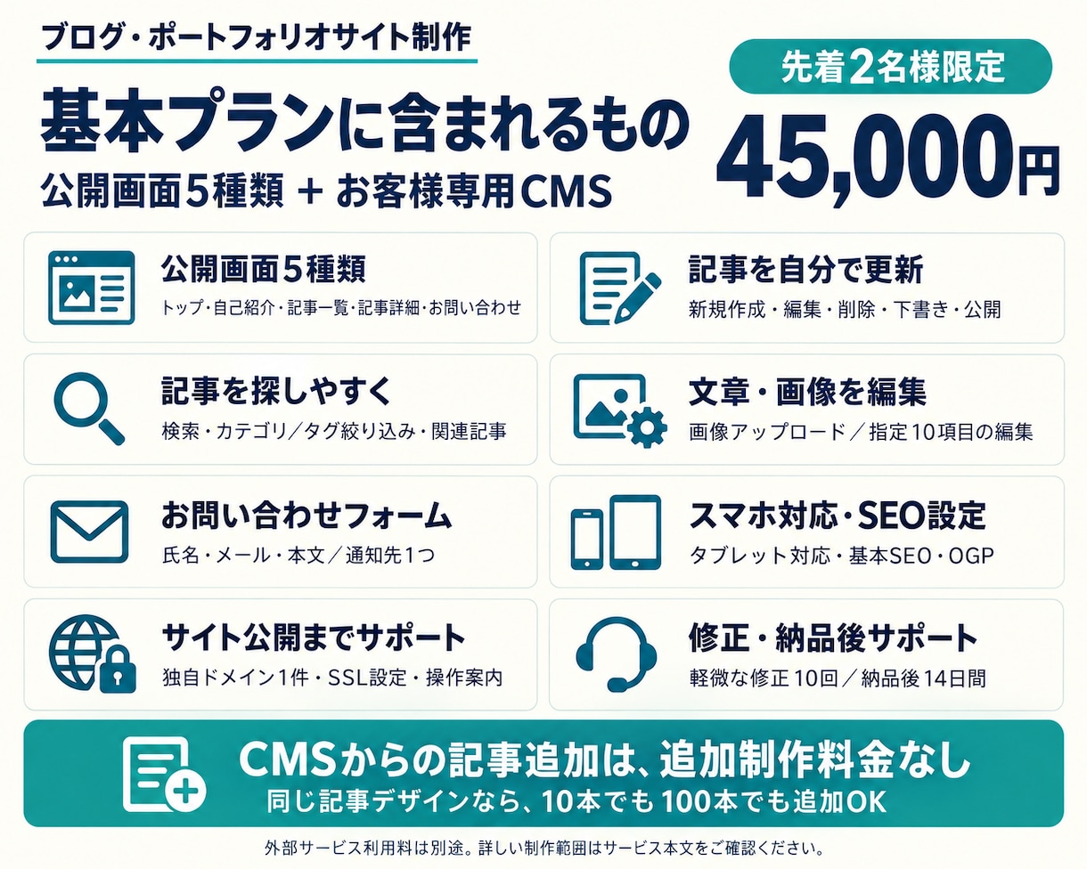 個人向けに自分で更新できるブログサイトを作ります 公開画面5種類＋CMS。記事追加の制作料金は不要 イメージ2