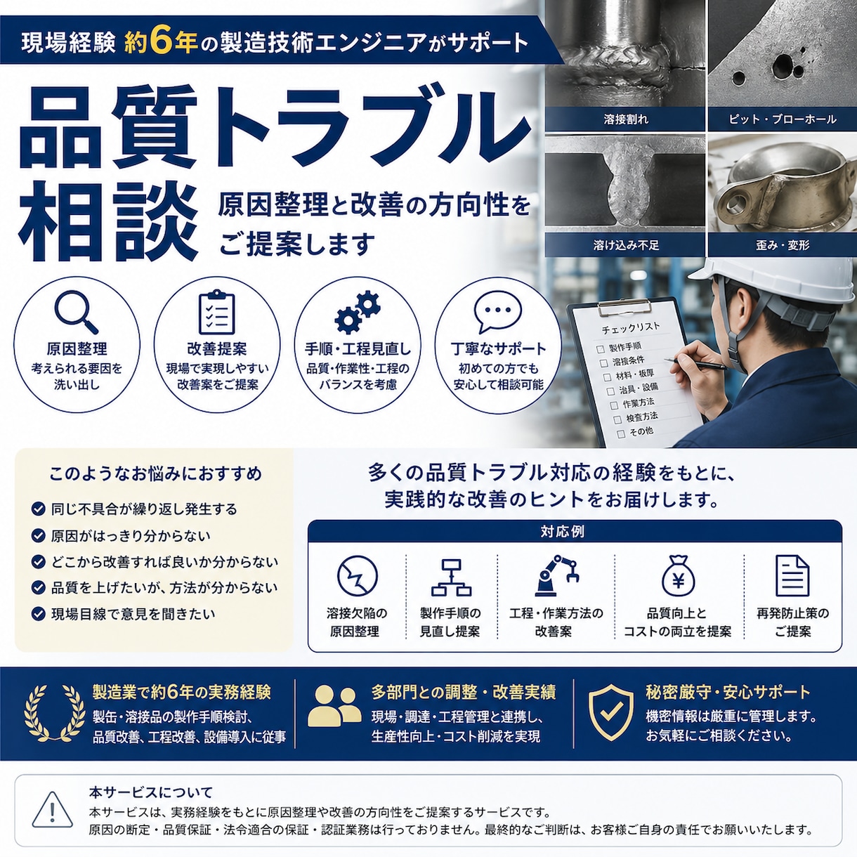 品質トラブルの原因整理と改善案をご提案します 品質トラブルの原因整理・改善相談 イメージ1