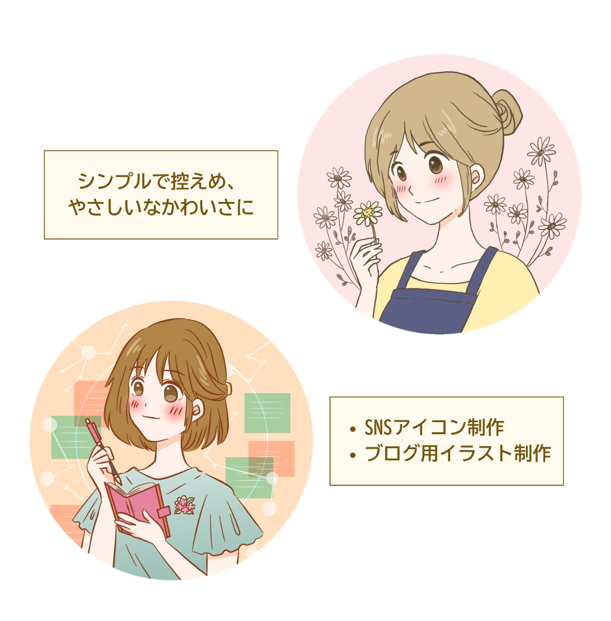 女性向け｜大人ゆるかわなSNSアイコン描きます 「やさしく大人っぽい印象」のアイコンを制作します。 イメージ3