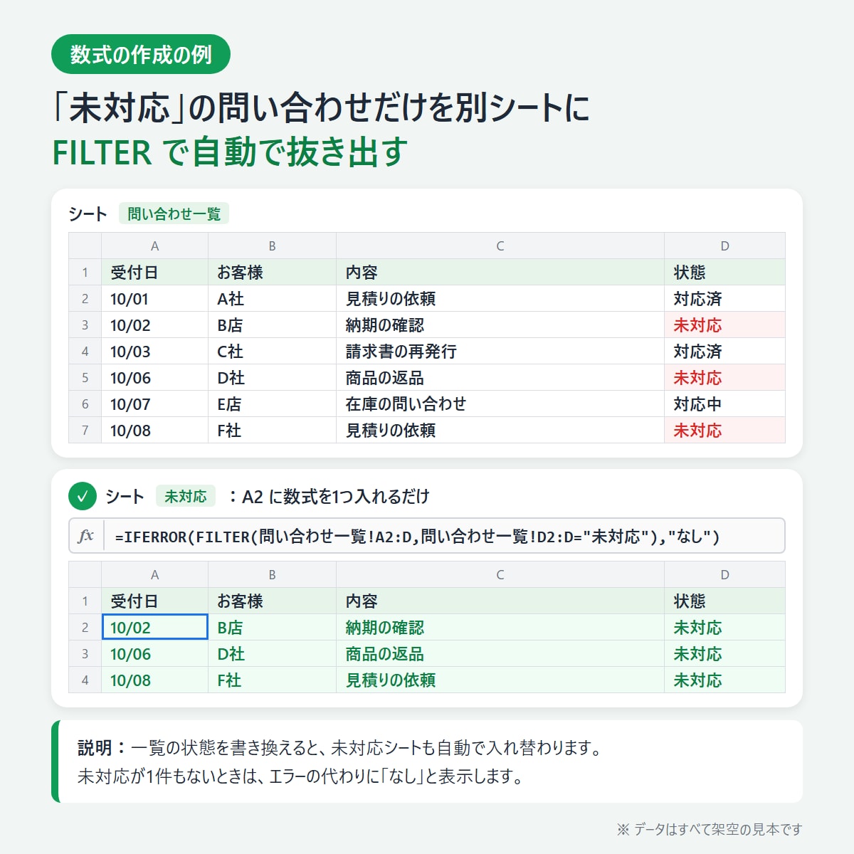 スプレッドシートの関数作成・エラー修正をします 数式1つから。原因の説明付きで、共有リンクも不要 イメージ4