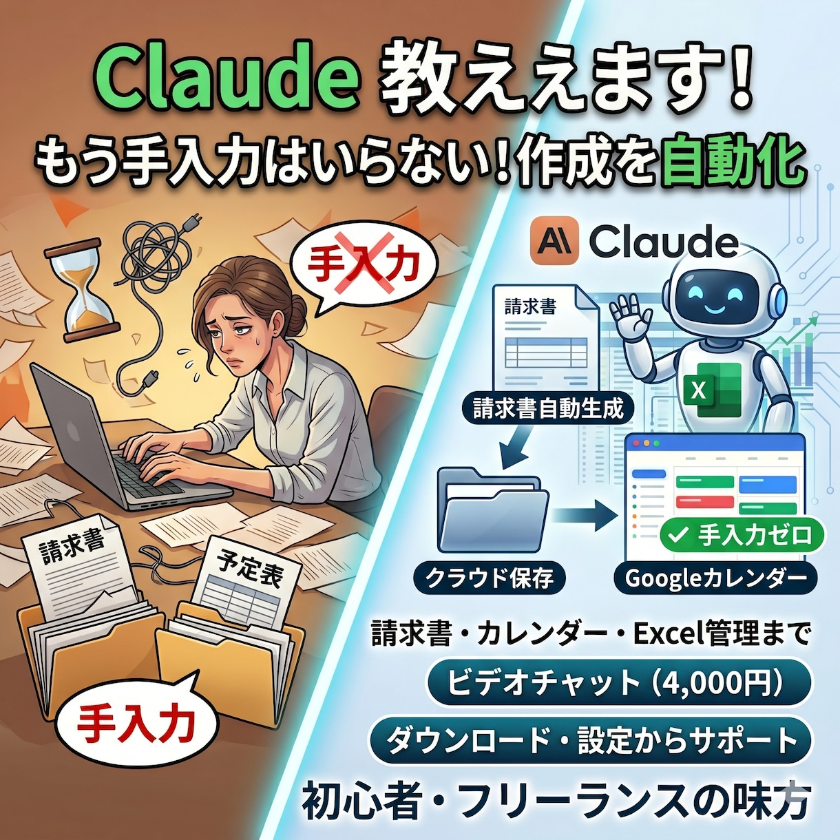 初心者用Claude AIで事務作業自動化教えます 請求書・スケジュール・Excel自動化ゼロから一緒に設定 イメージ2