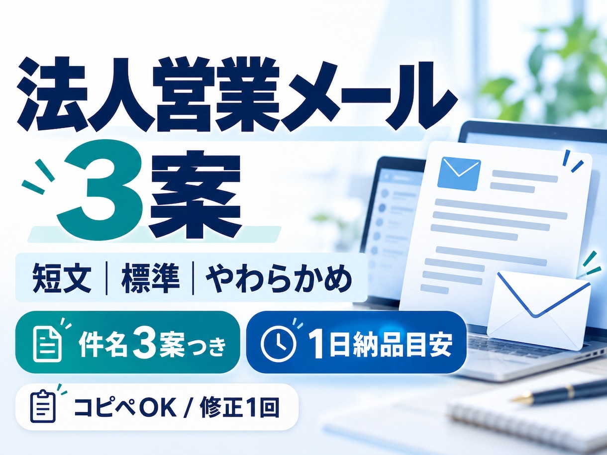 法人営業メール3案を1日で作ります 短文・標準・やわらかめの3案＋件名3案を納品 イメージ1