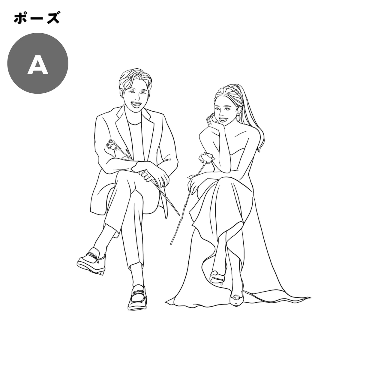 NEW顔の写真だけで結婚式用イラスト描きます 前撮りしてなくても大丈夫！ポーズは5つから選べます！ イメージ3