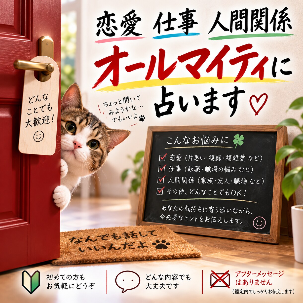 恋愛、仕事、人間関係などオールマイティに視ます アフターメッセージがないためにリーズナブルになっております イメージ3