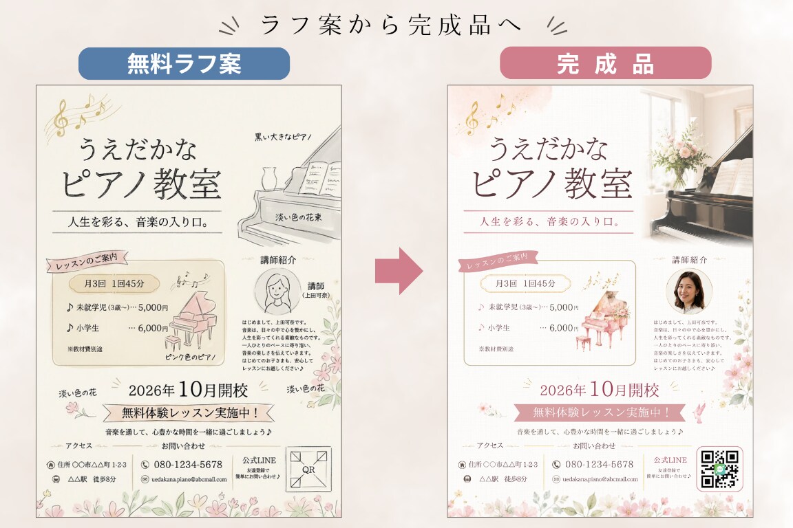 あなたのイメージに合わせてチラシを丁寧に制作します AIでアイデアを広げ、仕上げはすべて手作業でおこないます！ イメージ2