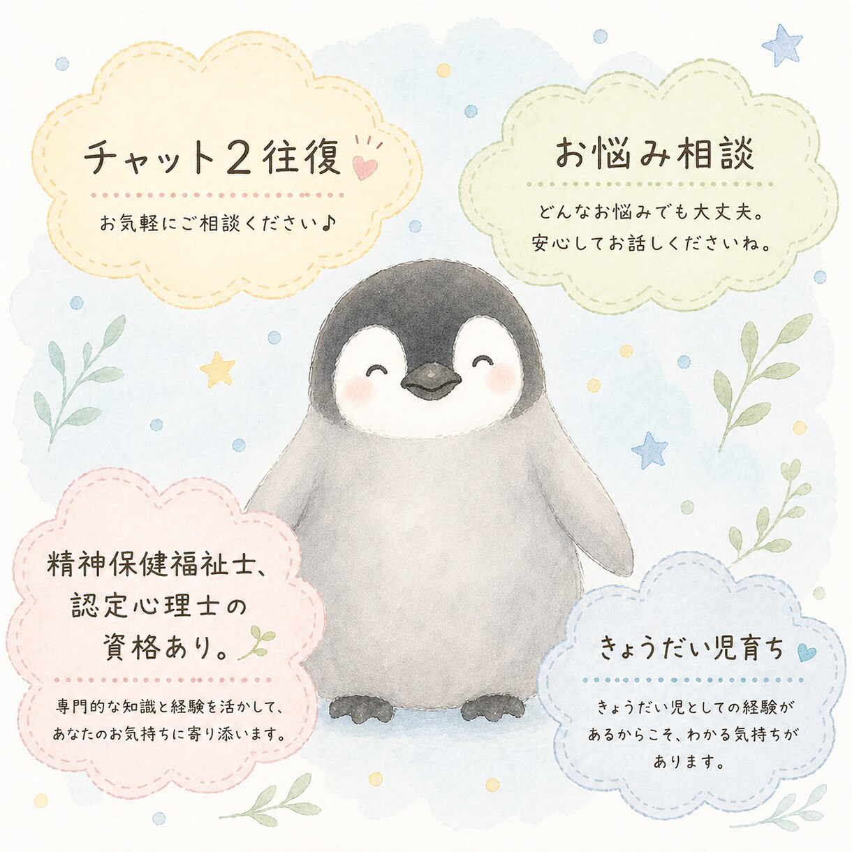 チャット2往復。お悩み相談受け付けます きょうだい児育ち。精神保健福祉士、認定心理士の資格あり。 イメージ1