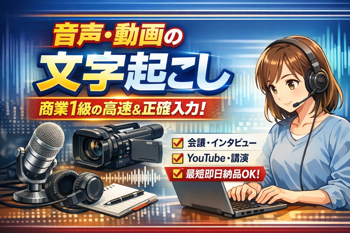 音声・動画の文字起こしします 商業1級の速さで正確に文字起こし！ イメージ1