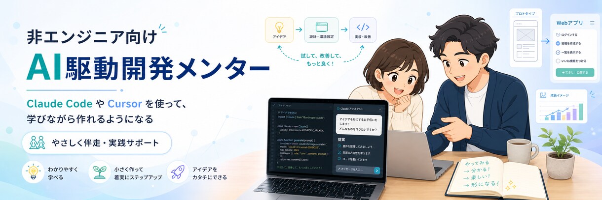 AI駆動開発・AI副業を月4回手厚く伴走しますます Claude Code・Cursorで稼げるAIエンジニアへ イメージ1