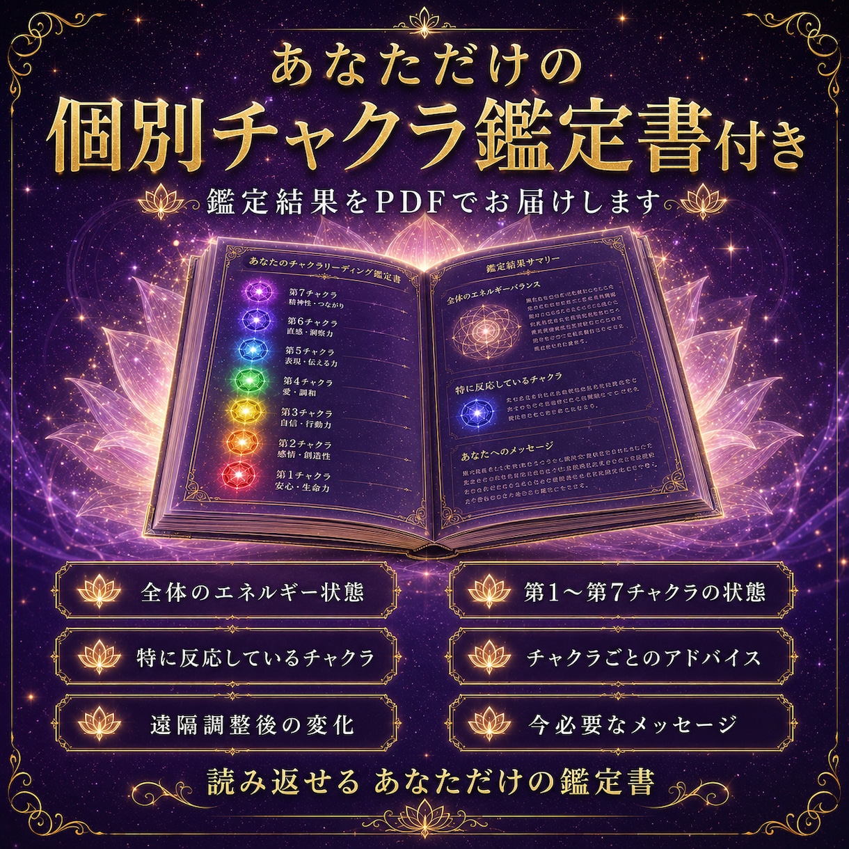 チャクラ鑑定•浄化•調整をお届けします 7つの光を鑑定・調整し 個別鑑定書をお届けします イメージ4
