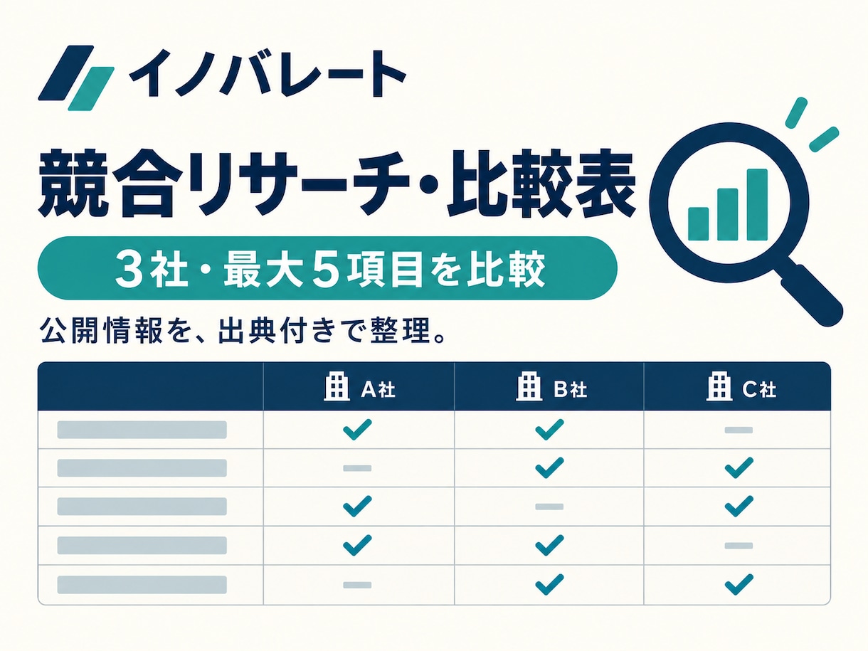競合の公開情報を出典付きで比較します 価格とサービス範囲を、確認日と出典がわかる比較表へ イメージ1